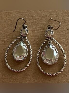 Silvertone Teardrop Clear Bling Drop Earrings!
